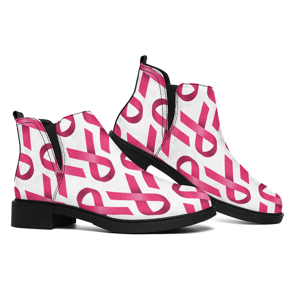 Pink And White Breast Cancer Print Flat Ankle Boots