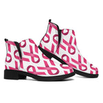 Pink And White Breast Cancer Print Flat Ankle Boots