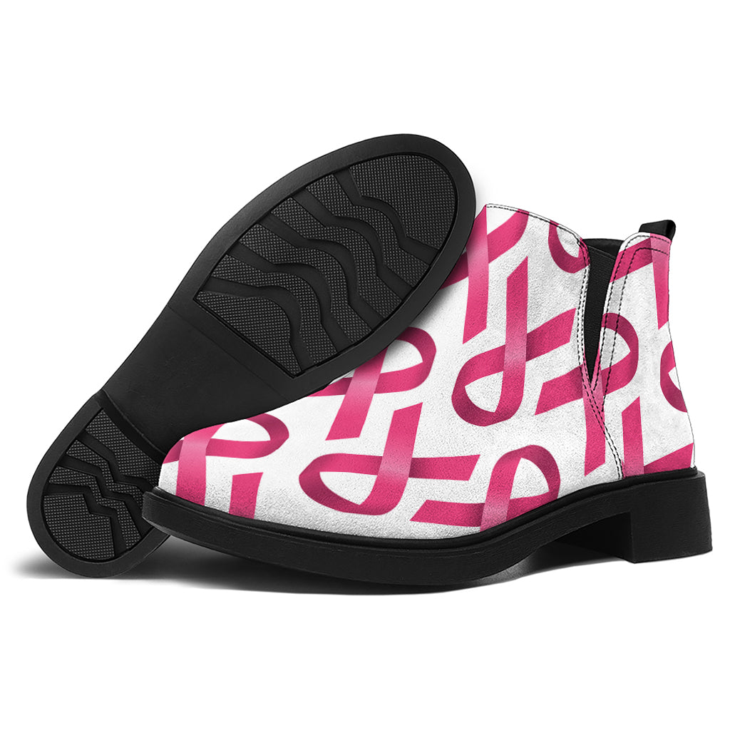 Pink And White Breast Cancer Print Flat Ankle Boots