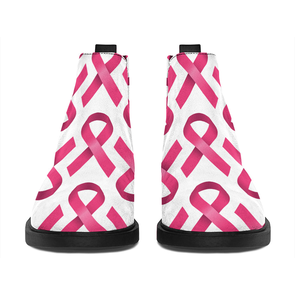 Pink And White Breast Cancer Print Flat Ankle Boots