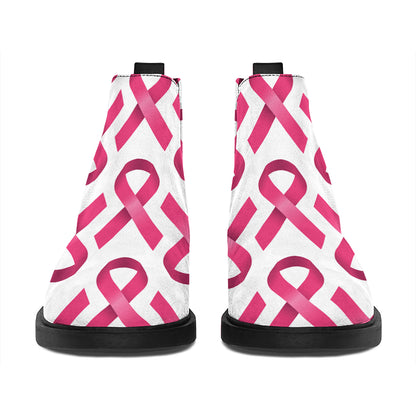 Pink And White Breast Cancer Print Flat Ankle Boots
