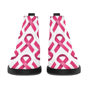 Pink And White Breast Cancer Print Flat Ankle Boots