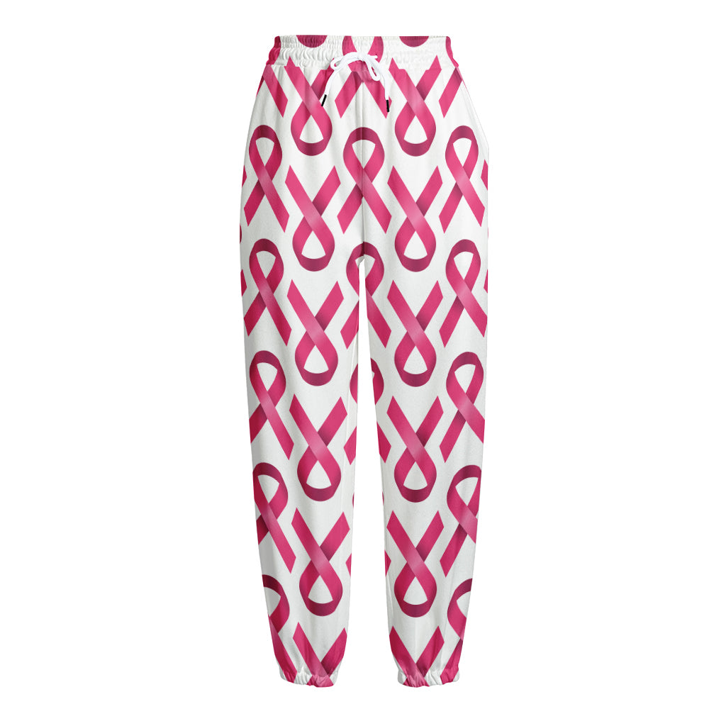 Pink And White Breast Cancer Print Fleece Lined Knit Pants