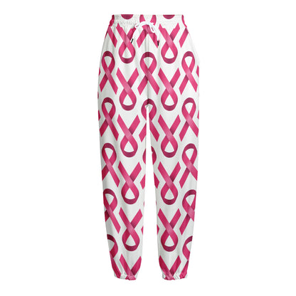 Pink And White Breast Cancer Print Fleece Lined Knit Pants