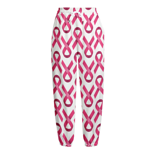 Pink And White Breast Cancer Print Fleece Lined Knit Pants