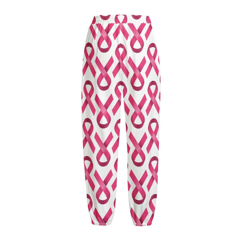Pink And White Breast Cancer Print Fleece Lined Knit Pants