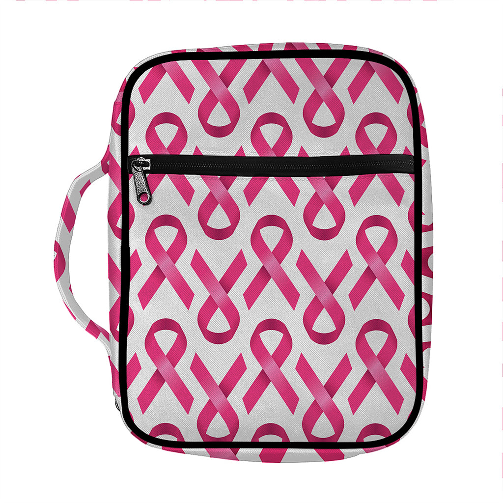 Pink And White Breast Cancer Print Front Pocket Bible Bag