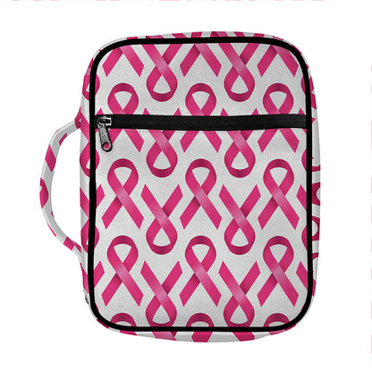 Pink And White Breast Cancer Print Front Pocket Bible Bag