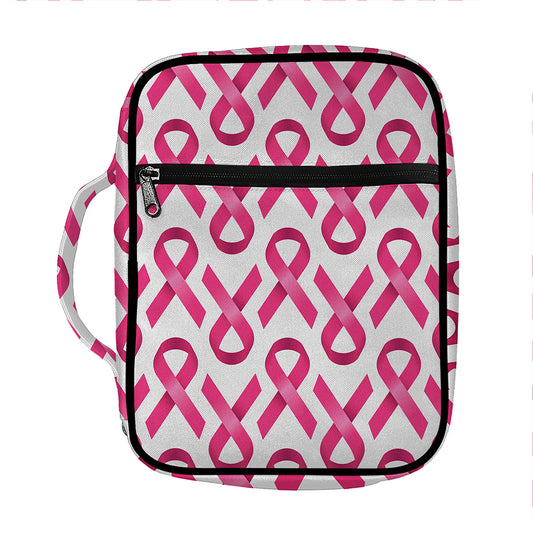 Pink And White Breast Cancer Print Front Pocket Bible Bag