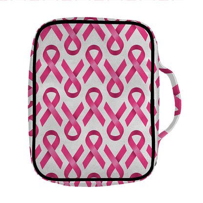 Pink And White Breast Cancer Print Front Pocket Bible Bag