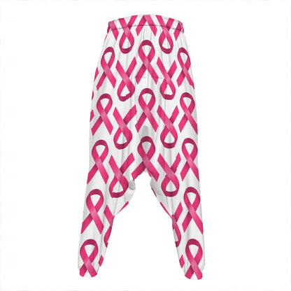Pink And White Breast Cancer Print Hammer Pants