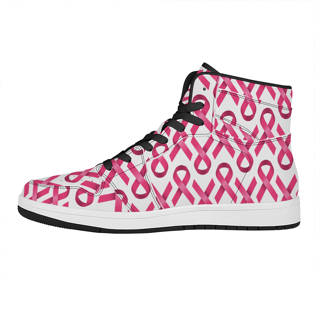 Pink And White Breast Cancer Print High Top Leather Sneakers