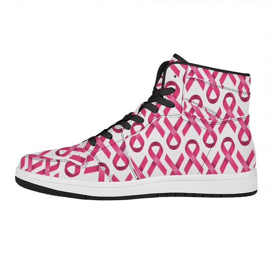 Pink And White Breast Cancer Print High Top Leather Sneakers