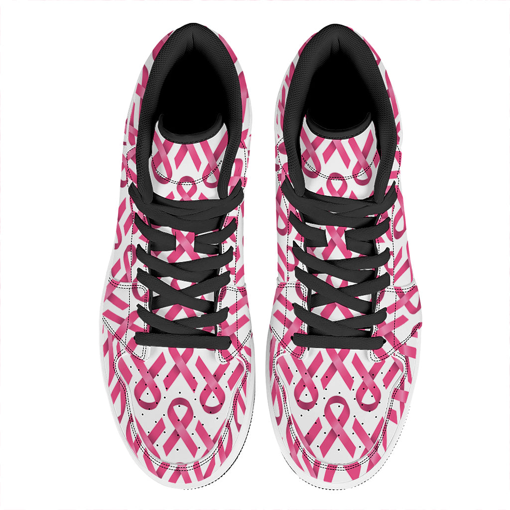 Pink And White Breast Cancer Print High Top Leather Sneakers