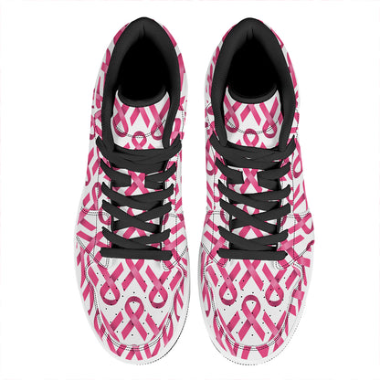 Pink And White Breast Cancer Print High Top Leather Sneakers