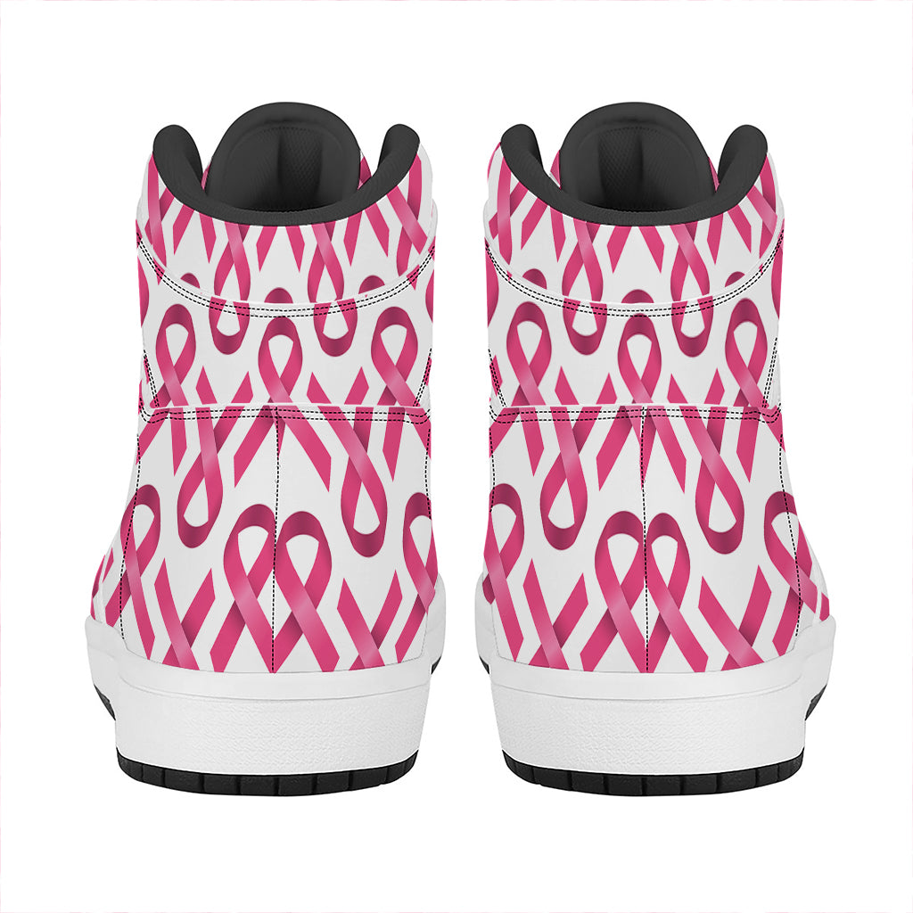 Pink And White Breast Cancer Print High Top Leather Sneakers