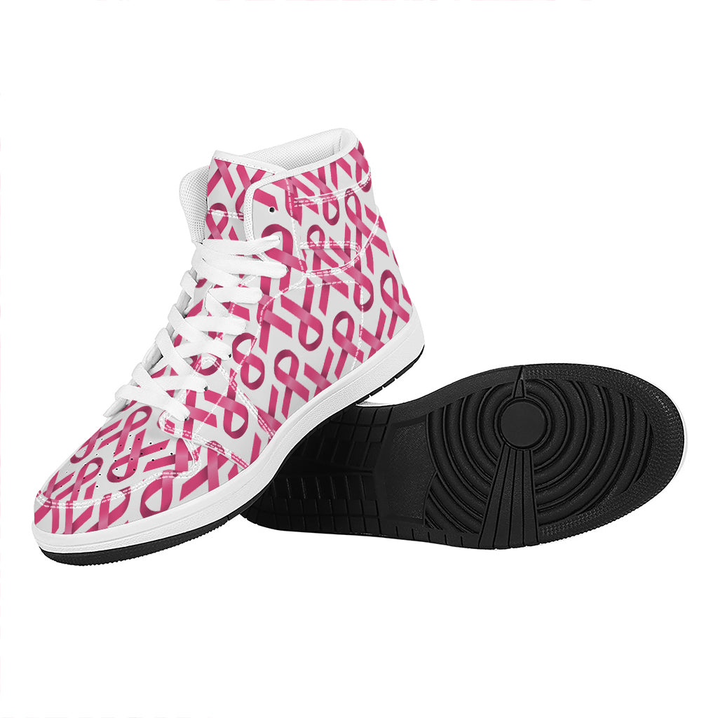 Pink And White Breast Cancer Print High Top Leather Sneakers