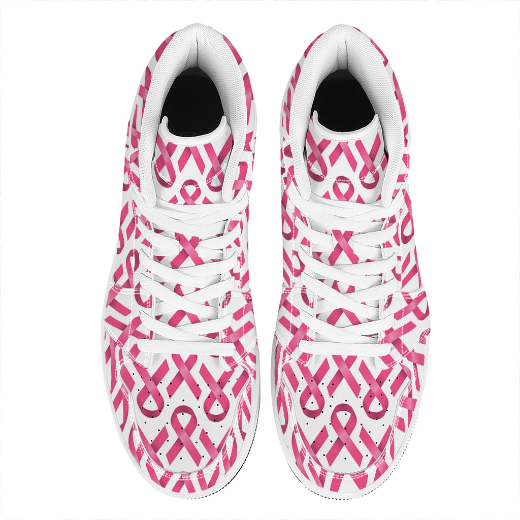 Pink And White Breast Cancer Print High Top Leather Sneakers