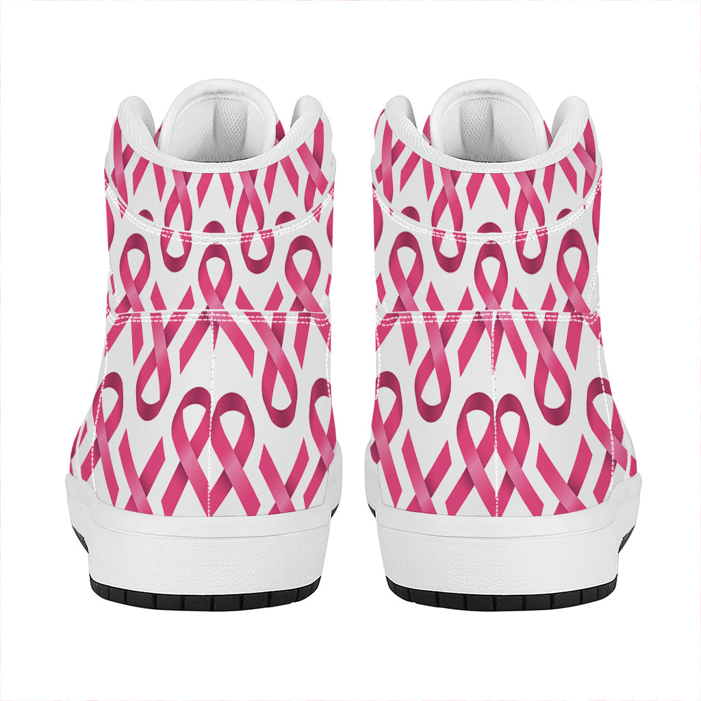 Pink And White Breast Cancer Print High Top Leather Sneakers
