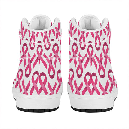 Pink And White Breast Cancer Print High Top Leather Sneakers