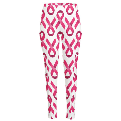 Pink And White Breast Cancer Print High-Waisted Pocket Leggings