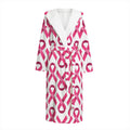 Pink And White Breast Cancer Print Hooded Bathrobe