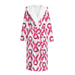 Pink And White Breast Cancer Print Hooded Bathrobe