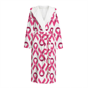 Pink And White Breast Cancer Print Hooded Bathrobe