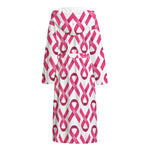 Pink And White Breast Cancer Print Hooded Bathrobe