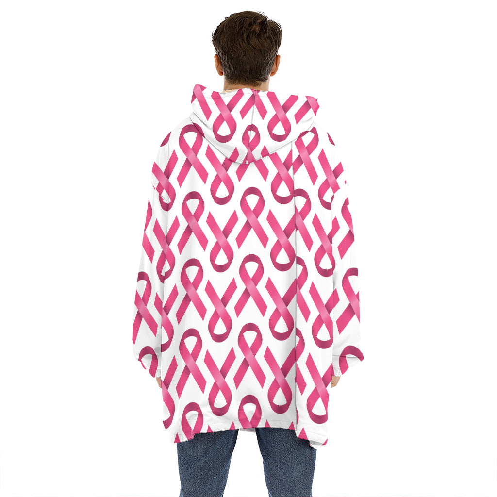Pink And White Breast Cancer Print Hoodie Blanket