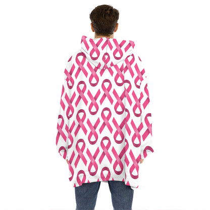 Pink And White Breast Cancer Print Hoodie Blanket