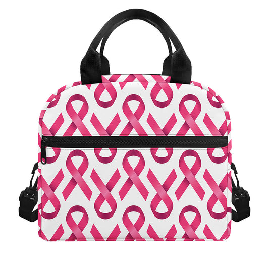 Pink And White Breast Cancer Print Insulated Lunch Bag
