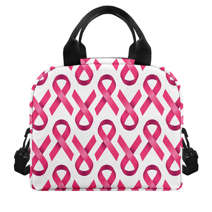 Pink And White Breast Cancer Print Insulated Lunch Bag