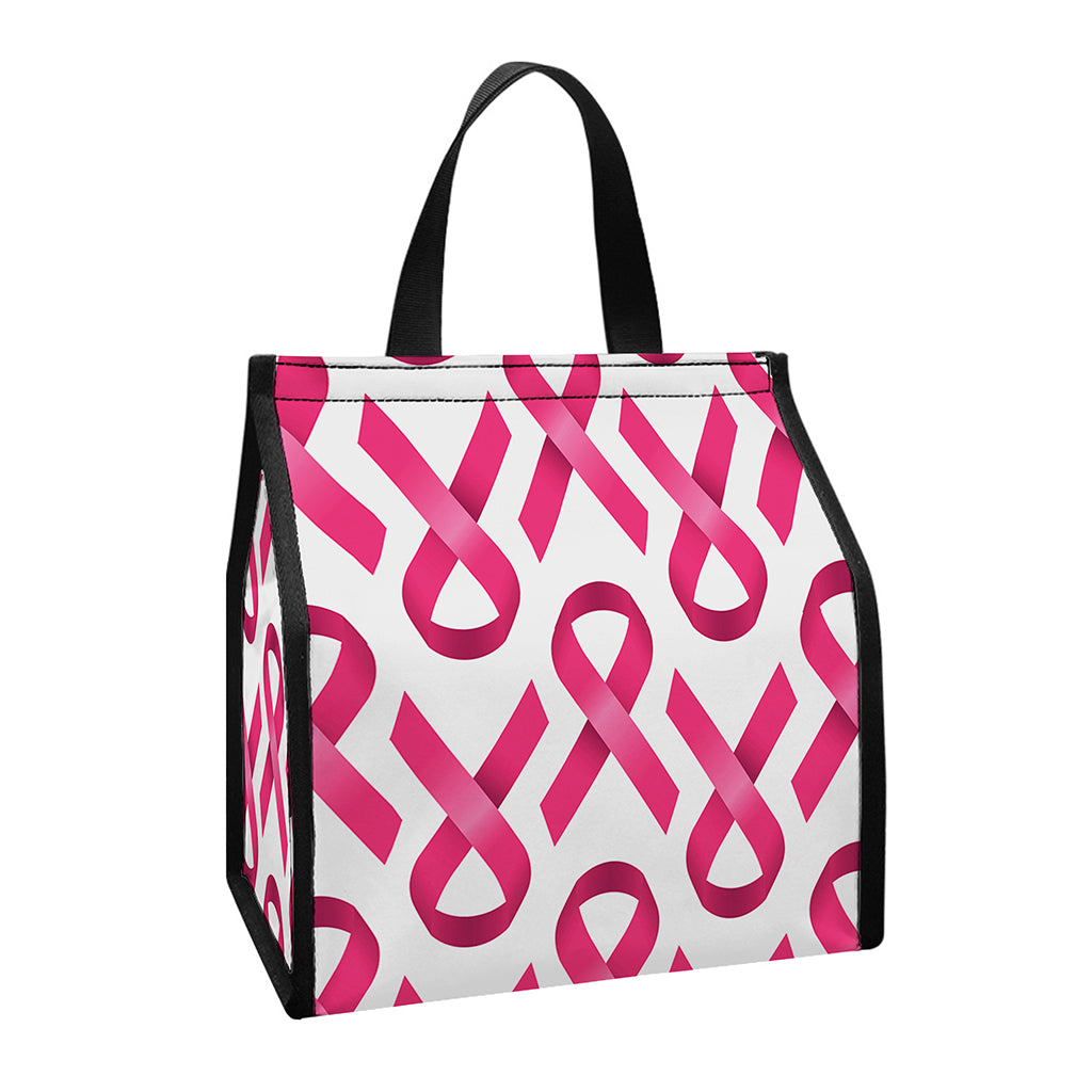 Pink And White Breast Cancer Print Insulated Lunch Tote