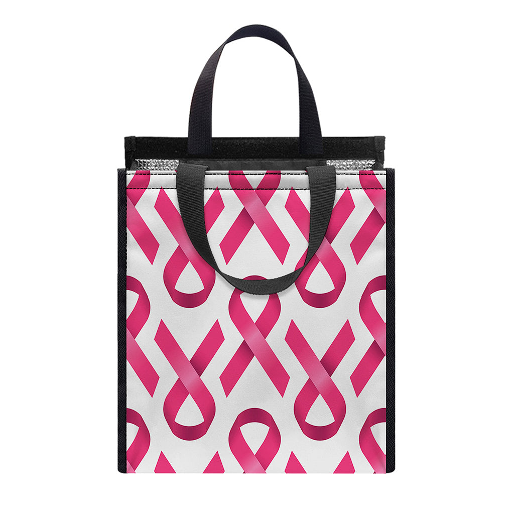 Pink And White Breast Cancer Print Insulated Lunch Tote