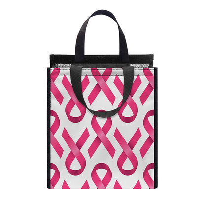 Pink And White Breast Cancer Print Insulated Lunch Tote