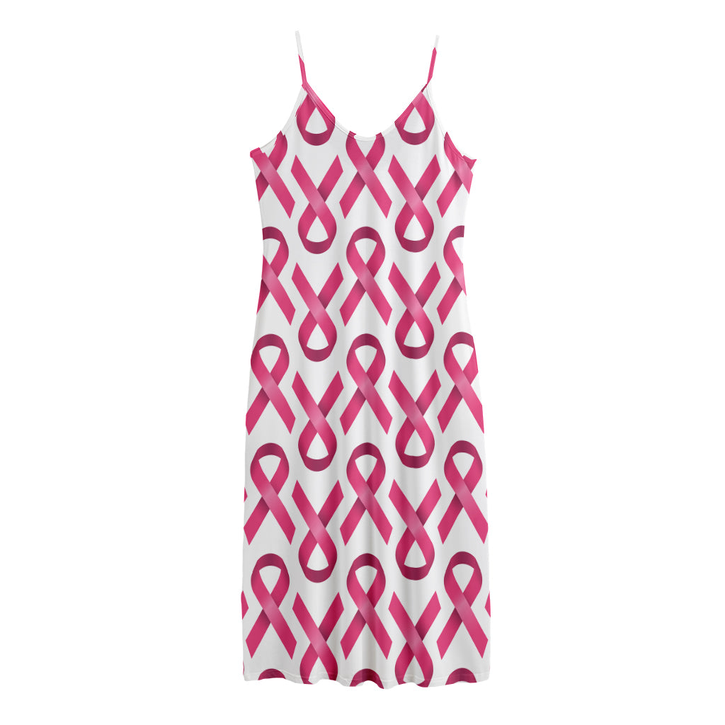 Pink And White Breast Cancer Print Jersey Midi Cami Dress