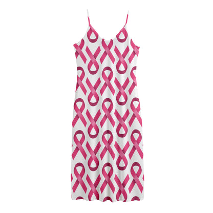 Pink And White Breast Cancer Print Jersey Midi Cami Dress