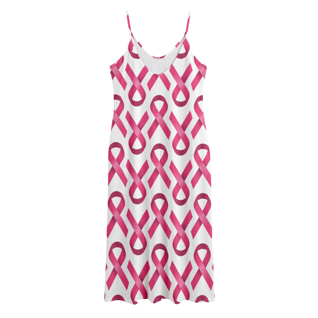 Pink And White Breast Cancer Print Jersey Midi Cami Dress