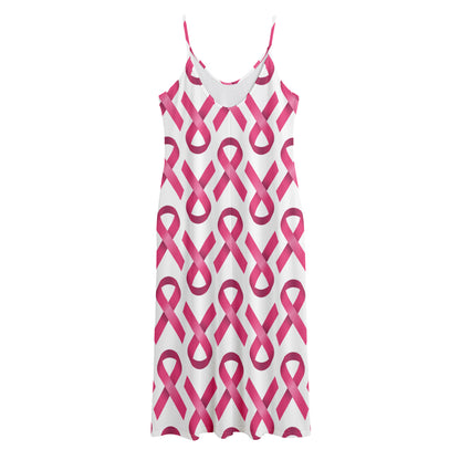 Pink And White Breast Cancer Print Jersey Midi Cami Dress