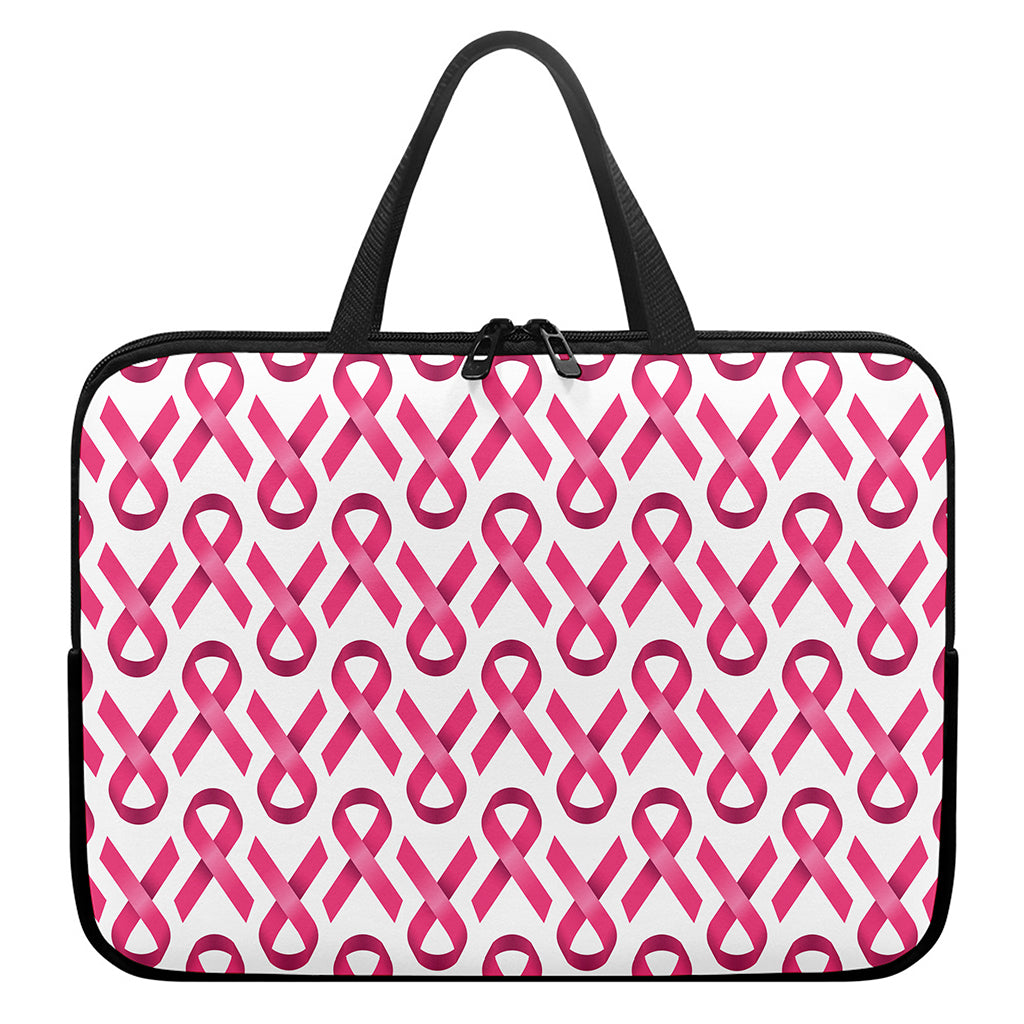 Pink And White Breast Cancer Print Laptop Sleeve With Handle