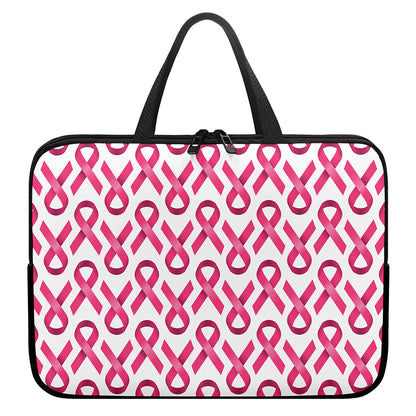 Pink And White Breast Cancer Print Laptop Sleeve With Handle