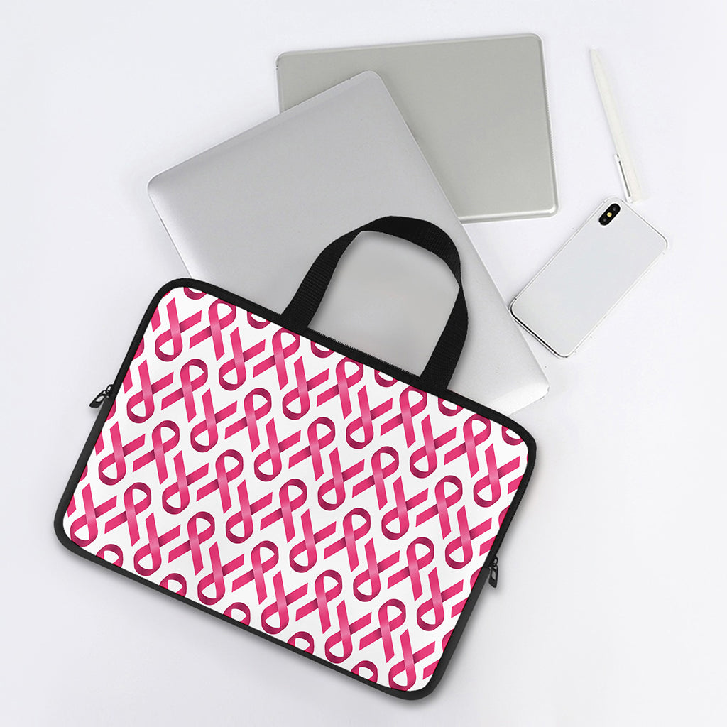 Pink And White Breast Cancer Print Laptop Sleeve With Handle