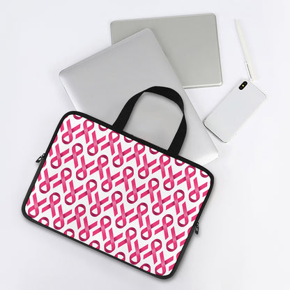 Pink And White Breast Cancer Print Laptop Sleeve With Handle
