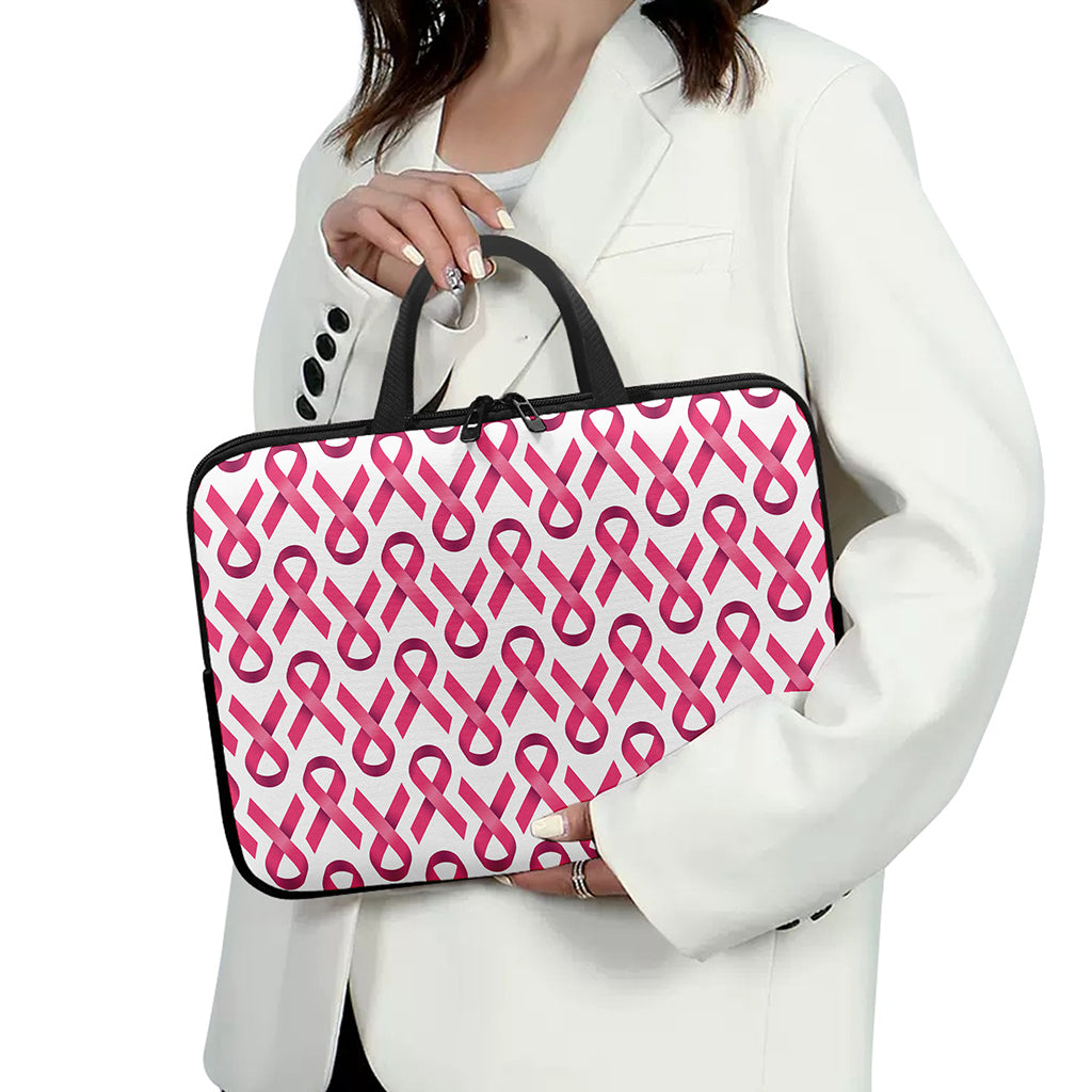 Pink And White Breast Cancer Print Laptop Sleeve With Handle
