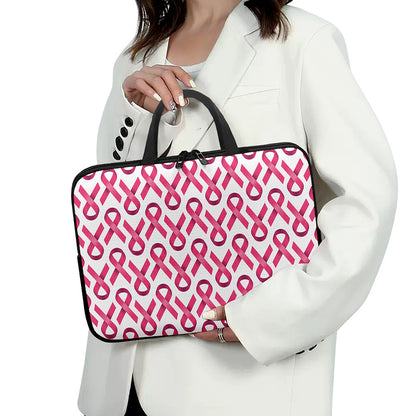 Pink And White Breast Cancer Print Laptop Sleeve With Handle