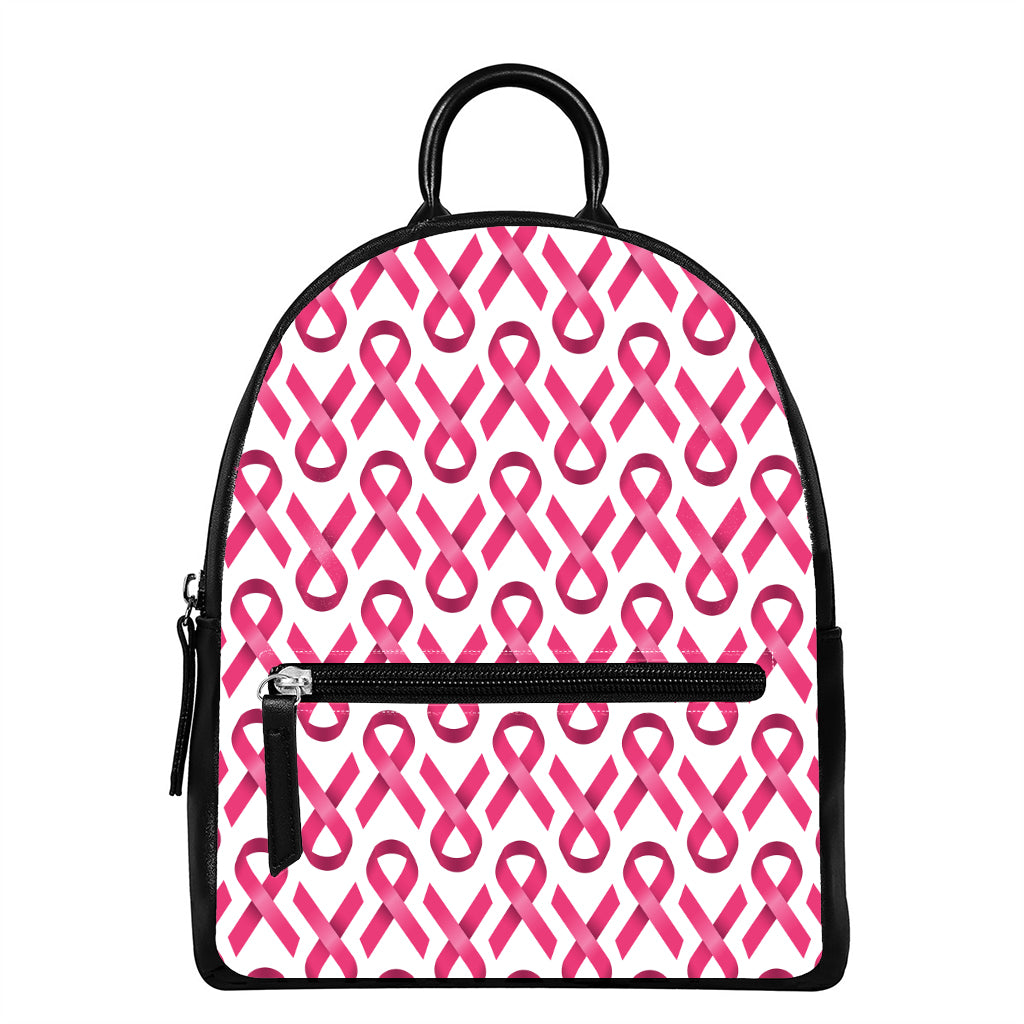 Pink And White Breast Cancer Print Leather Backpack