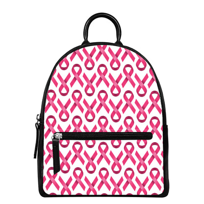 Pink And White Breast Cancer Print Leather Backpack