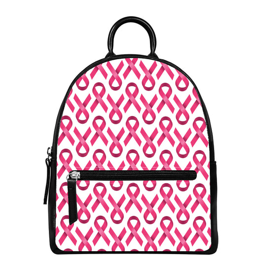 Pink And White Breast Cancer Print Leather Backpack