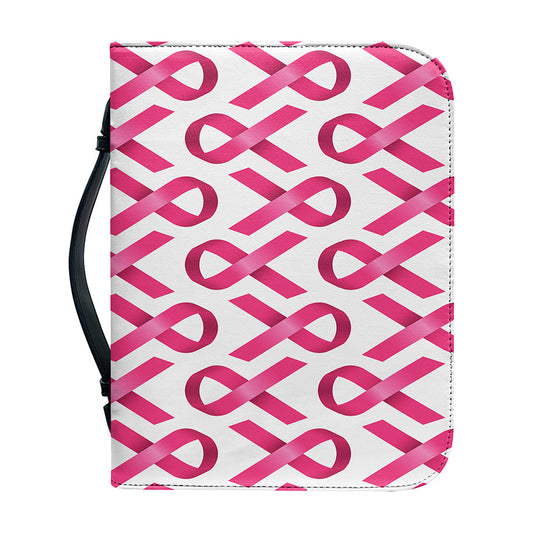 Pink And White Breast Cancer Print Leather Bible Cover